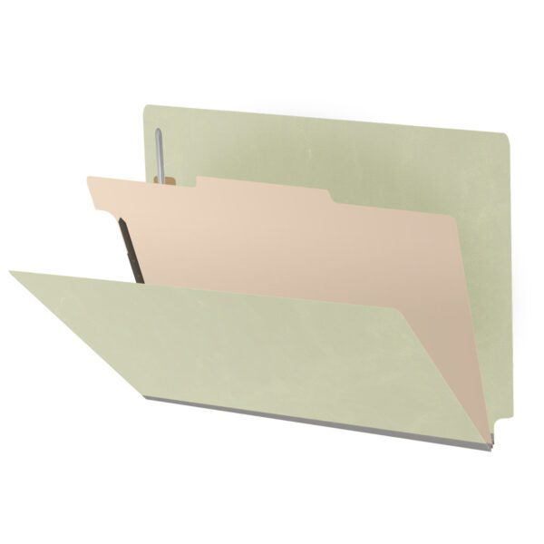 Side Tab Classification Folder, 2" Expansion, Letter Size, 1 Divider, Pale Green (Box of 10)