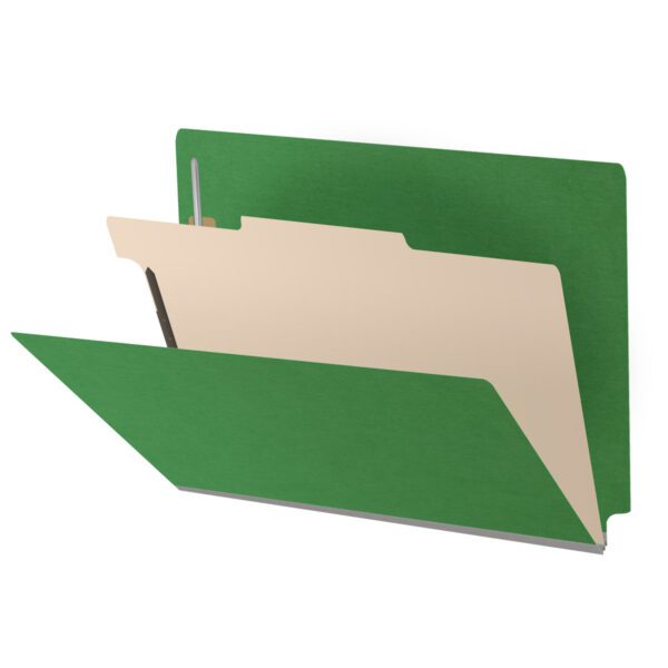 Side Tab Classification Folder, 2" Expansion, Letter Size, 1 Divider, Moss Green (Box of 10)