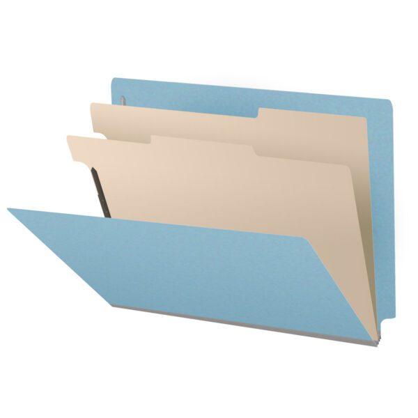 Side Tab Classification Folder, 2" Expansion, Letter Size, 2 Dividers, Light Blue (Box of 10)