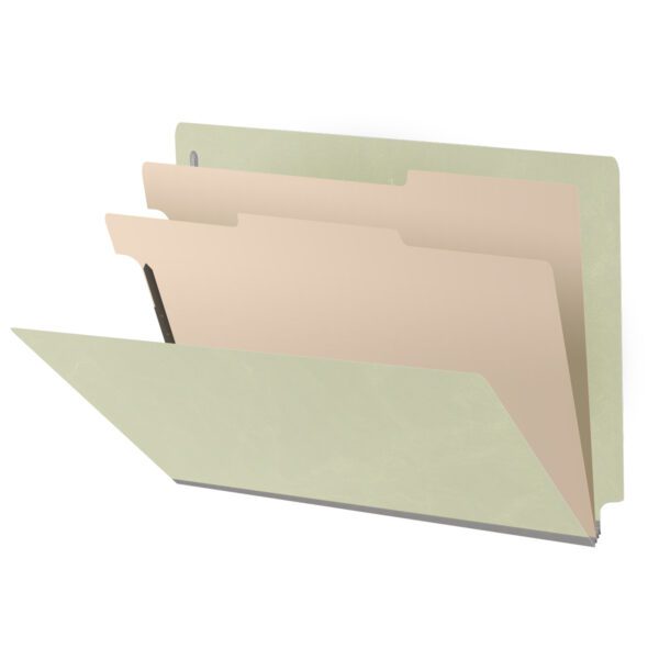Side Tab Classification Folder, 2" Expansion, Letter Size, 2 Dividers, Pale Green (Box of 10)