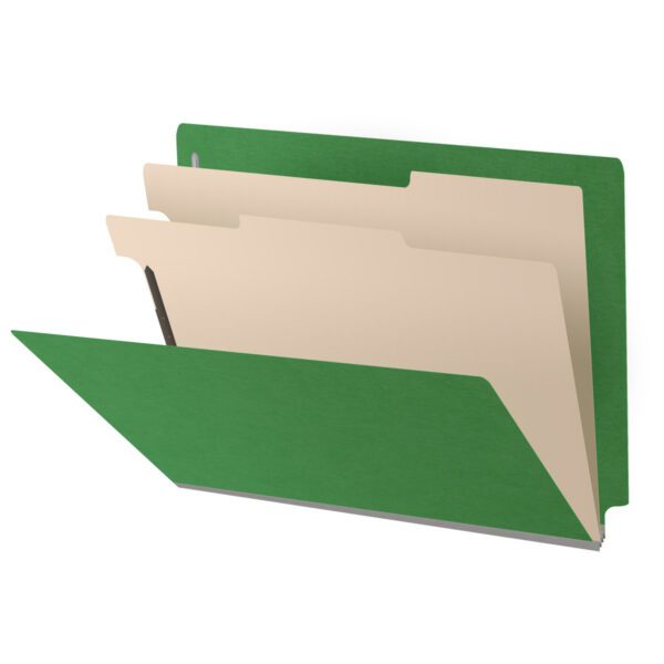 Side Tab Classification Folder, 2" Expansion, Legal Size, 2 Dividers, Moss Green (Box of 10)