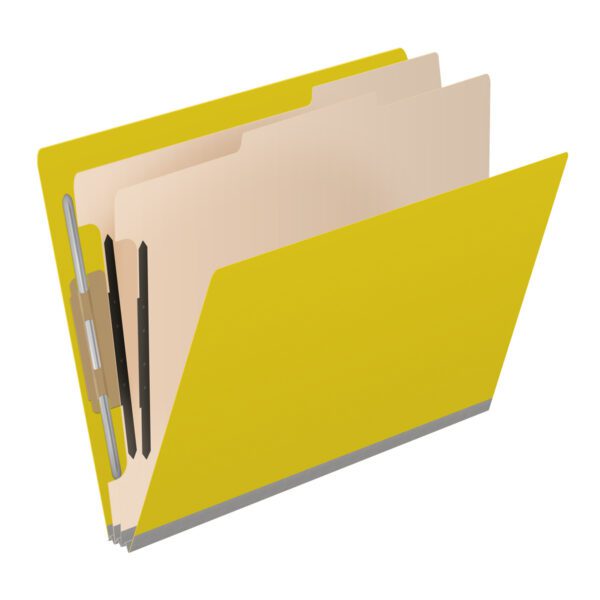 Side Tab Classification Folder, 2" Expansion, Letter Size, 2 Dividers, Yellow (Box of 10) - Image 2