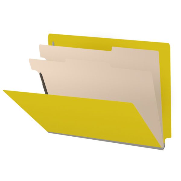 Side Tab Classification Folder, 2" Expansion, Letter Size, 2 Dividers, Yellow (Box of 10)
