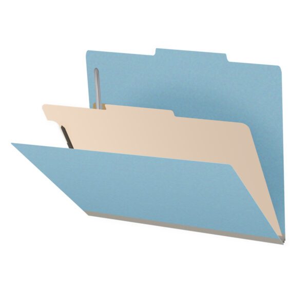 Top Tab Classification Folder, 2" Expansion, Letter Size, 1 Divider, Light Blue (Box of 10)