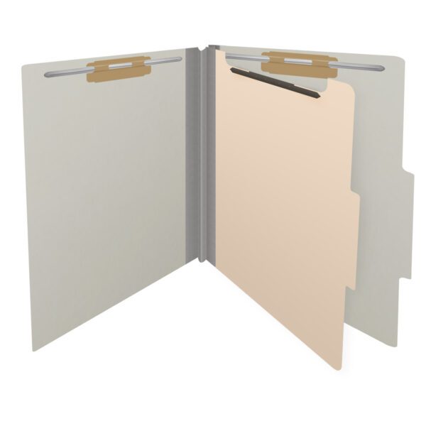 Top Tab Classification Folder, 2" Expansion, Letter Size, 1 Divider, Light Gray (Box of 10) - Image 4