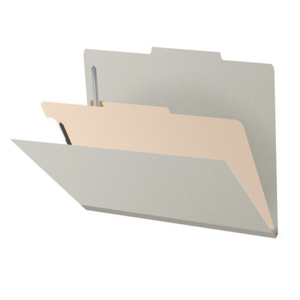 Top Tab Classification Folder, 2" Expansion, Letter Size, 1 Divider, Light Gray (Box of 10)