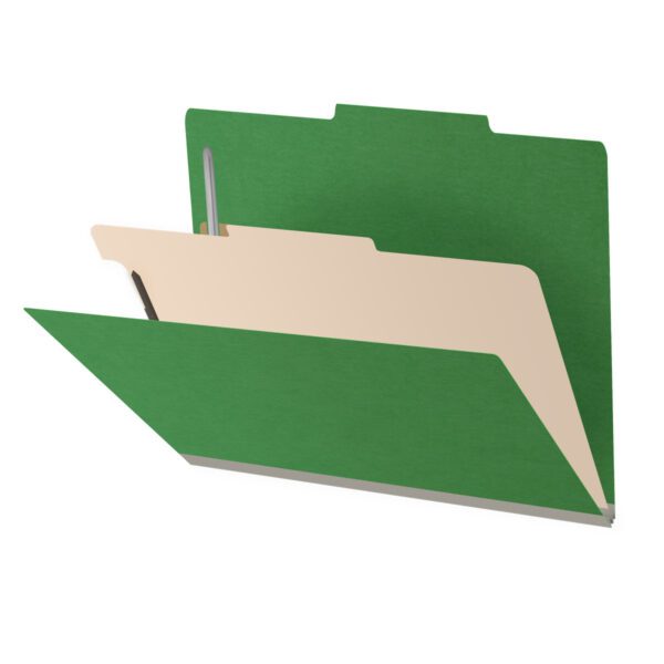 Top Tab Classification Folder, 2" Expansion, Letter Size, 1 Divider, Moss Green (Box of 10)