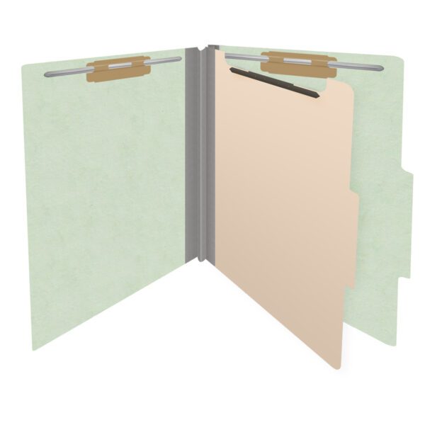 Top Tab Classification Folder, 2" Expansion, Letter Size, 1 Divider, Pale Green (Box of 10) - Image 4
