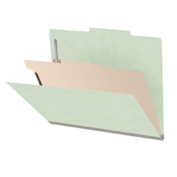 Top Tab Classification Folder, 2" Expansion, Letter Size, 1 Divider, Pale Green (Box of 10)