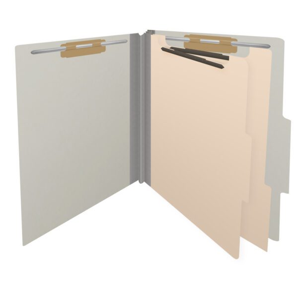 Top Tab Classification Folder, 2" Expansion, Letter Size, 2 Dividers, Light Gray (Box of 10) - Image 4