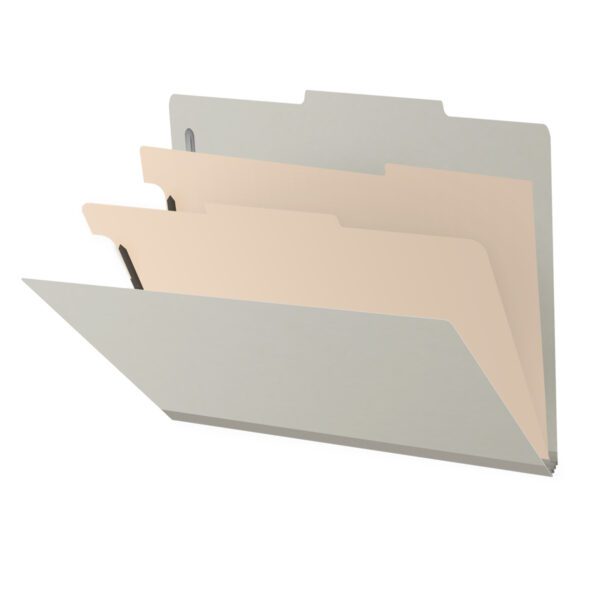 Top Tab Classification Folder, 2" Expansion, Letter Size, 2 Dividers, Light Gray (Box of 10)