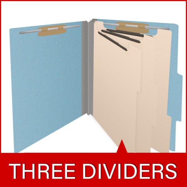 Top Tab Classification Folder, 2" Expansion, Letter Size, 3 Dividers, Light Blue (Box of 10) - Image 8