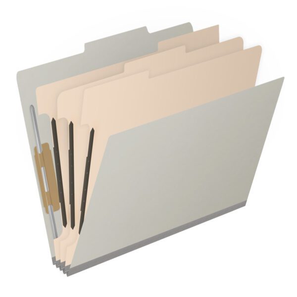 Top Tab Classification Folder, 2" Expansion, Letter Size, 3 Dividers, Light Gray (Box of 10) - Image 2