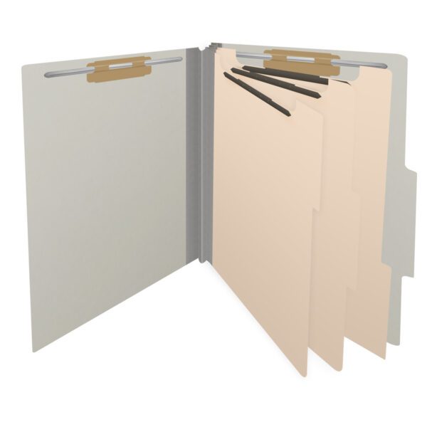 Top Tab Classification Folder, 2" Expansion, Letter Size, 3 Dividers, Light Gray (Box of 10) - Image 4