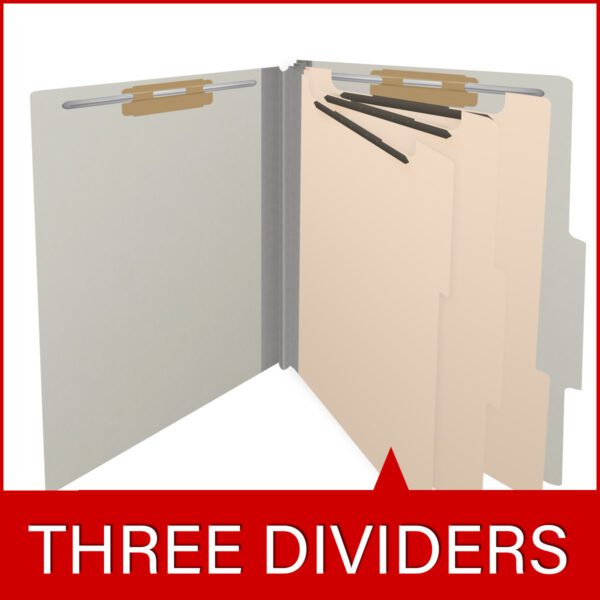 Top Tab Classification Folder, 2" Expansion, Letter Size, 3 Dividers, Light Gray (Box of 10) - Image 8