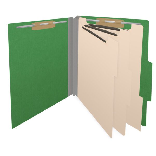 Top Tab Classification Folder, 2" Expansion, Letter Size, 3 Dividers, Moss Green (Box of 10) - Image 4