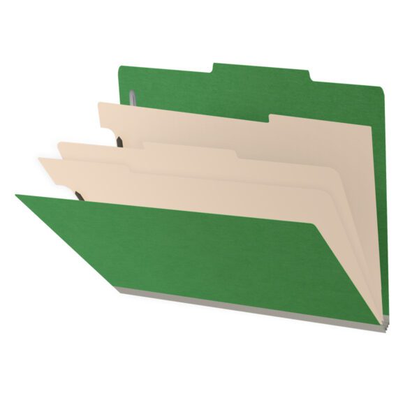 Top Tab Classification Folder, 2" Expansion, Letter Size, 3 Dividers, Moss Green (Box of 10)