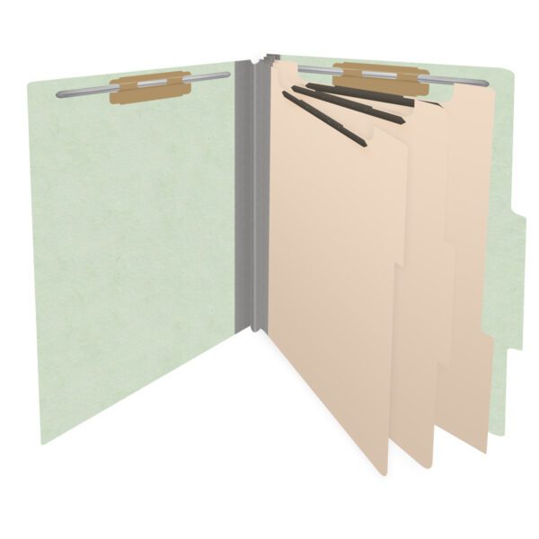 Top Tab Classification Folder, 2" Expansion, Letter Size, 3 Dividers, Pale Green (Box of 10) - Image 4
