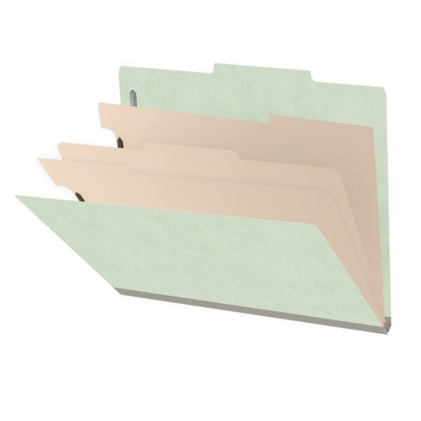 Top Tab Classification Folder, 2" Expansion, Letter Size, 3 Dividers, Pale Green (Box of 10)