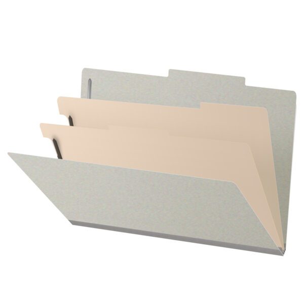 Top Tab Classification Folder, 2" Expansion, Legal Size, 2 Dividers, Light Gray (Box of 10)