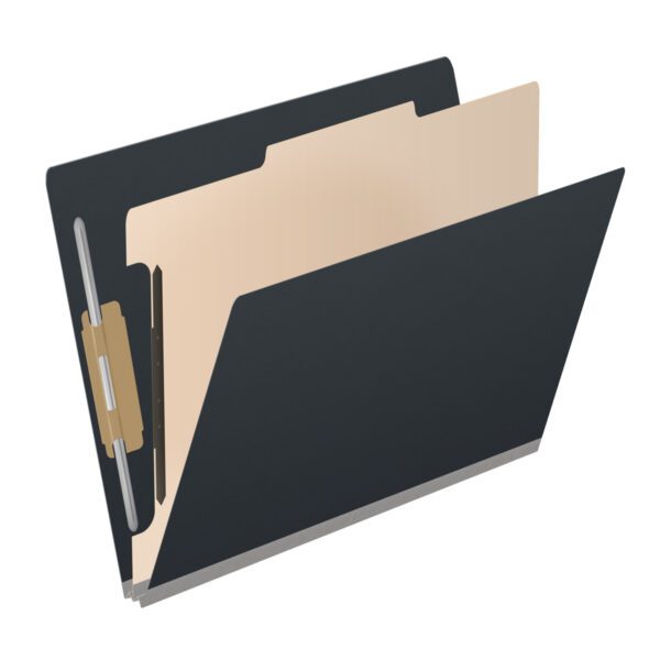 Side Tab Classification Folder, 2" Expansion, Letter Size, 1 Divider, Black (Box of 10) - Image 2