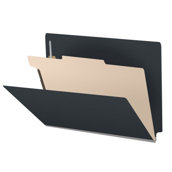 Side Tab Classification Folder, 2" Expansion, Letter Size, 1 Divider, Black (Box of 10)