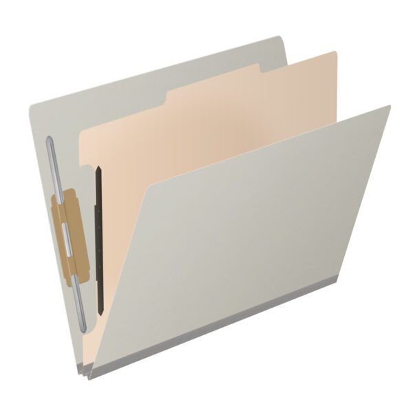 Side Tab Classification Folder, 2" Expansion, Letter Size, 1 Divider, Light Gray (Box of 10) - Image 2