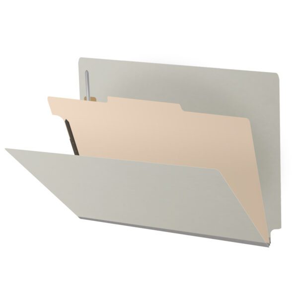 Side Tab Classification Folder, 2" Expansion, Letter Size, 1 Divider, Light Gray (Box of 10)