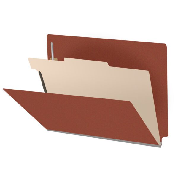Side Tab Classification Folder, 2" Expansion, Letter Size, 1 Divider, Brick Red (Box of 10)