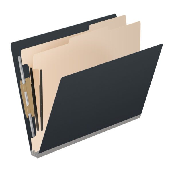 Side Tab Classification Folder, 2" Expansion, Letter Size, 2 Dividers, Black (Box of 10) - Image 2