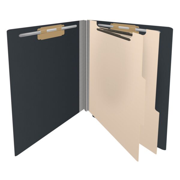 Side Tab Classification Folder, 2" Expansion, Letter Size, 2 Dividers, Black (Box of 10) - Image 4