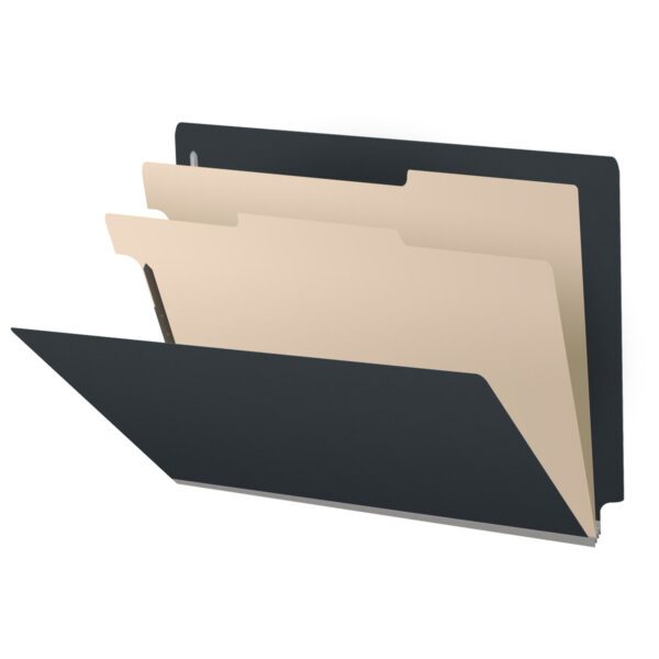 Side Tab Classification Folder, 2" Expansion, Letter Size, 2 Dividers, Black (Box of 10)