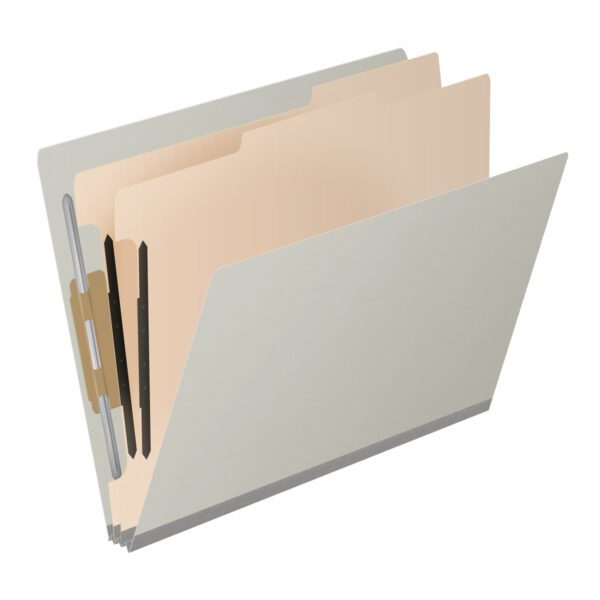 Side Tab Classification Folder, 2" Expansion, Letter Size, 2 Dividers, Light Gray (Box of 10) - Image 2