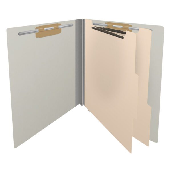 Side Tab Classification Folder, 2" Expansion, Letter Size, 2 Dividers, Light Gray (Box of 10) - Image 4