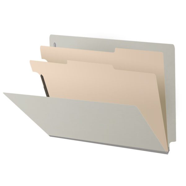 Side Tab Classification Folder, 2" Expansion, Letter Size, 2 Dividers, Light Gray (Box of 10)