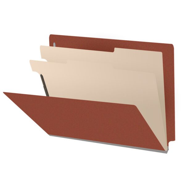Side Tab Classification Folder, 2" Expansion, Letter Size, 2 Dividers, Brick Red (Box of 10)