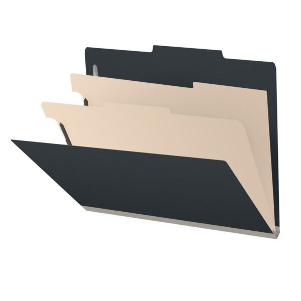 Top Tab Classification Folder, 2" Expansion, Letter Size, 2 Dividers, Black (Box of 10)