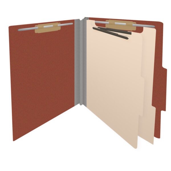 Top Tab Classification Folder, 2" Expansion, Letter Size, 2 Dividers, Brick Red (Box of 10) - Image 4