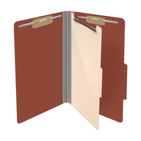 Top Tab Classification Folder, 2" Expansion, Legal Size, 1 Divider, Brick Red (Box of 10) - Image 4
