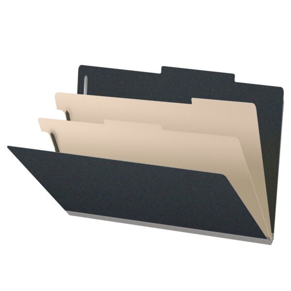 Top Tab Classification Folder, 2" Expansion, Legal Size, 2 Dividers, Black (Box of 10)