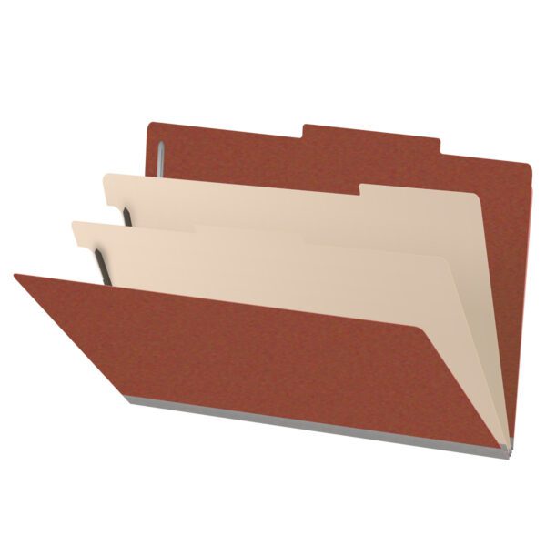 Top Tab Classification Folder, 2" Expansion, Legal Size, 2 Dividers, Brick Red (Box of 10)